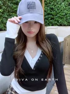 Áo Hai Mảnh Giả Đen Trắng Đối Chiếu V-Neck Siêu Dễ Mặc