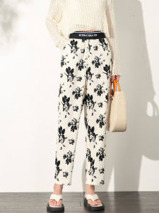 YANYUMENGMENG | Summer New High Waist Loose Harem Pants Womens Silk Chiffon Pleated Nine Points Loose Fit Trousers Floral Print Thin Model