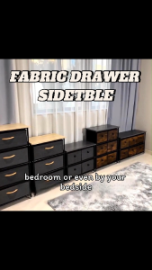 Fabric Drawer Sidetable | 2-Tier Bedside Cabinet with Wooden Top & Steel Frame【Rainbow Culture】