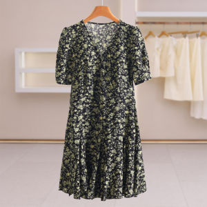 Floral Vintage V-Neck Waist-Slimming Dress
