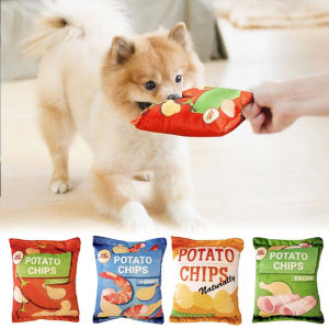Potato Chip Bag Funny Dog Toys Plush Squeaker Bite Food Toy for Small Medium Dogs Interactive Squeaky Chew Puppy Toys