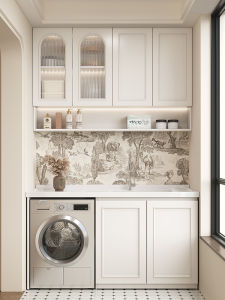 DIPURUI | Premium Creamy Washing Machine Cabinet Combination for Balconies
