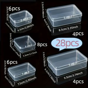28-piece Set of Rectangular PP Plastic Transparent Storage Boxes with Lids for Jewelry Storage/ Suitable for Beads Accessories