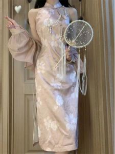 Váy Dài Cạp Cao Phong Cách Trung Hoa Mới Cho Nữ Váy Dài Màu Hồng Gợi Cảm Chống Nắng Váy Dài Cạp Cao Mùa Hè Cho Nữ