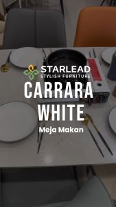 STARLEAD Set Meja Makan Batu Sinter - Carrara White / Callacata Grey