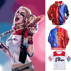 Adult Girls Women Harley Quinn Costume Cosplay Suicide Squad Jacket Harleen Quinzel Coat T-shirt Short Embroidery Printing Casual Clothing
