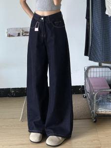 กางเกงยีนส์ขายาวเอวสูงทรงหลวมสไตล์ย้อนยุคสไตล์อเมริกันสำหรับผู้หญิงในฤดูร้อน กางเกงขายาวทรงหลวมพอดีตัวสำหรับใส่ทำงาน