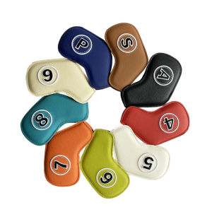 ผ้าคลุมหัวกอล์ฟเหล็ก PU สีสันสดใสจำนวน9ชิ้น1ชุดที่ครอบหัวไม้กอล์ฟกันน้ำมี4-9 P A S