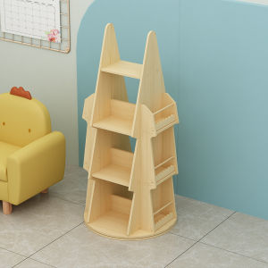 Childrens Rotating Bookshelf Solid Wood Floor Multi-layer Storage Rack Home Use Bookcase Baby Toy Picture Book Storage Rack