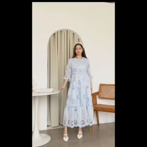 JD REALPIC HQ Dress Magdalena Fashion Pakaian Wanita Bahan Organza Bordir Lapis Furing Satin