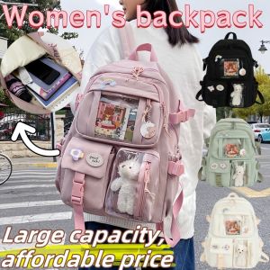 QNQN 2025 Womens versatile large capacity backpack fashionable Korean version Harajuku backpack student class backpack middle school student high school student college student backpack couple backpack