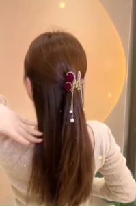 Kẹp tóc hoa hồng nữ tính sau đầu kẹp tóc tiểu thư tua rua Hàn Quốc