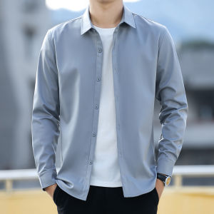 เสื้อเชิ้ตแขนยาวผู้ชาย 2024 ฤดูหนาว อบอุ่น หนา สีพื้น ขาว แฟชั่น ใส่ด้านนอก ใส่ด้านใน แจ็คเก็ตแบบมีซิป ขนแกะผสม