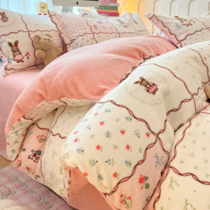 MiiOW | Bộ Đồ Chăn Ga Gối Bằng Flannel Mềm Mịn 4 Món