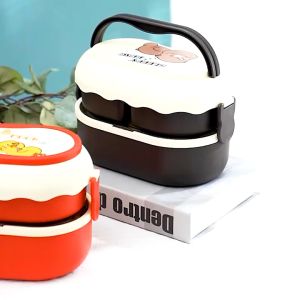 กล่องข้าว กล่องอาหาร 2 ชั้น กล่องอาหารพกพา เข้าไมโครเวฟได้ แถม ช้อนและส้อม onesuper