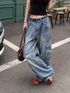 Blue Jeans Womens Summer New Street Style Loose Wide Leg Casual Pants Lumoder Natural Waist Long Trousers Zipper Closure