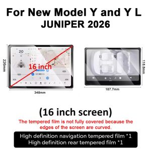 2PCS Tempered Glass Screen Film Fits 2026 Tesla Model Y L 6 Seater Juniper Launch 16 inch Front Display Rear Control Film Set