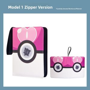 Large Size Pokemon Card Album Four Grids Zipper Binding Portable Card Holder Anime Themed Collectible Storage Folder
