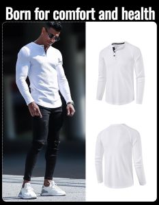 Mens casual Henley shirt Loose spring longsleeved body shirt Spring and Autumn Henley shirt