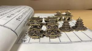 Brass Mini Pavilion Figurines Ancient Building Ornaments for Fish Tank & Home Decor