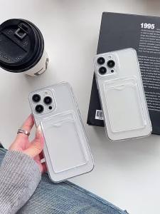 Korean Wallet Card Holder Clear Soft Case For iPhone 11 14 15 16 17 Pro Max Plus 13 12 Mini XS XR 7 Transparent Card Slots Cover