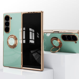 for Samsung Galaxy Z Fold 7 Case with 360°Ring Holder Kickstand [Hinge Protection] [Support Magnetic Car Mount] Luxury Gold Plating Edge Slim Shockproof Bumper Galaxy z Fold7 Phone Cover- Gray