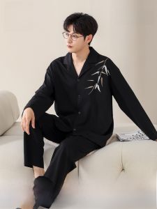 MiiOW | ชุดนอนผู้ชายผ้าฝ้ายแท้สไตล์จีนฤดูใบไม้ผลิและฤดูใบไม้ร่วงแขนยาวสวมใส่สบายสำหรับใช้ในบ้าน