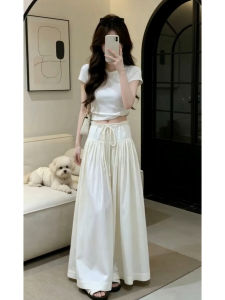 PEIZIXUAN | Korean Style White Tee and Wide Leg Trousers Coordinate Set