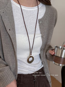 New Chinese Style Geometric Ring Pendant Long Necklace Womens Wild Fancy Halterneck Sweater Chain Clavicle Chain Accessories