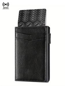 RFID Theft Protection Minimalist Wallet Luxury Pop Up Credit Card Holder Ultra Thin Metal Black Card Case Bifold Purse for Men
