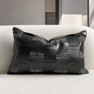 Modern Minimalist Sample Room Sofa Pillow Black Leather Lumbar Support Hotel Homestay Cushion Rectangular Silk Cotton Filled