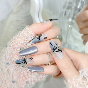 Ready Stock 30pcs/set Mid-length Dewdrop Sea Breeze Fake Nails Without Glue