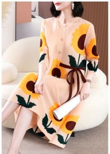 Chất lượng Nova⭐Một người một pleat⭐Cao cấp giảm béo tuổi Miyake in xếp li ăn mặc mùa xuân mới TRUNG NIÊN mẹ ăn mặc áo sơ mi cỡ lớn Váy Midi