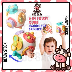 Moo Baby Toy Rabbit Key Spinner Busy Cube Mainan Baby 8 Bulan Montessori Toys Busy Toys for Baby Mainan Bayi Early Educational Sensory Toys