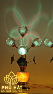 Đôi Đèn Thờ Cầu Thủy Tinh Hoa Sen Siêu Đẹp Đổi Màu - Cao 53 Cm - HCM KM : TẶNG LED DỰ PHÒNG