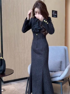 Fashionable Long Sleeve Belted Dress Womens Winter 2023 Slimming Elegant Style Commute Other Material 100% Other Form Other