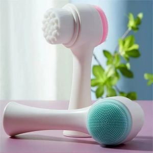 3D Double Silicone Facial Cleansing Brush Face Manual Massage Cleanser Brush Exfoliator Removal Clean Pore Scrub Washing Brush