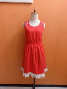 midi dress wanita orange MUFFIN cewek L kutung mutiara bahu cute