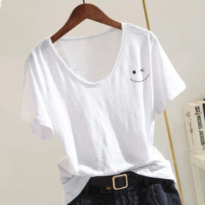 YOUROUPING | Womens Bamboo Cotton Loose Tshirt V-Neck Breathable