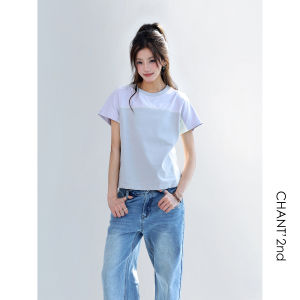 CHANT2nd | Color Block Stitching Slim Fit Womens T-Shirt Summer