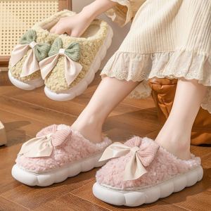 Thick Bottom Cotton Slippers Womens Autumn Winter New Indoor Home Warm Fleece Couple Moon Hair Slippers Slip-On Shoes
