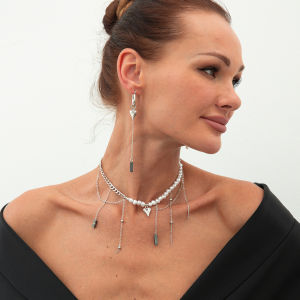 สร้อยคอ ต่างหู จี้รูปหัวใจ 2 ชิ้น ดีไซน์ไม่สมมาตร สร้อยคอไข่มุกเทียม สร้อยคอแบบลำลอง สร้อยคอแบบลำลอง สำหรับผู้หญิง