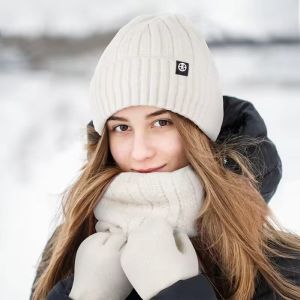 3pcs Winter Beanie Hat Gloves Snood Scarf Set Skull Caps Thickened Fleece Lined Neck Cashmere Scarves Cap Set For Men Women