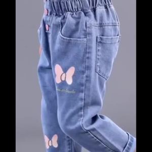 Kids Baby Girls Casual Clothes Jeans Pink Bow Trousers Toddler Infant Denim Clothing Pants Children Bottoms 1 2 3 4 5 6 Years
