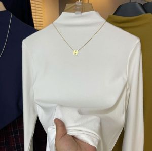 Elegant Black Half-High Collar Womens Base Shirt Autumn Winter Youthful Fashionable Solid Color Inner Wear Korean Style Slim Fit T-Shirt