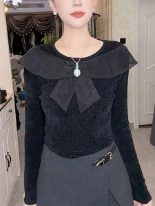 QINGNAER | Feminine Bow Ruffle Plus Size Knitwear