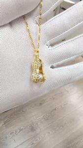 Multi-Color Plated Peanut Shaped Pearl Pendant Necklace For Women - Zircon Inlaid Cute Nut Design Chain Jewelry