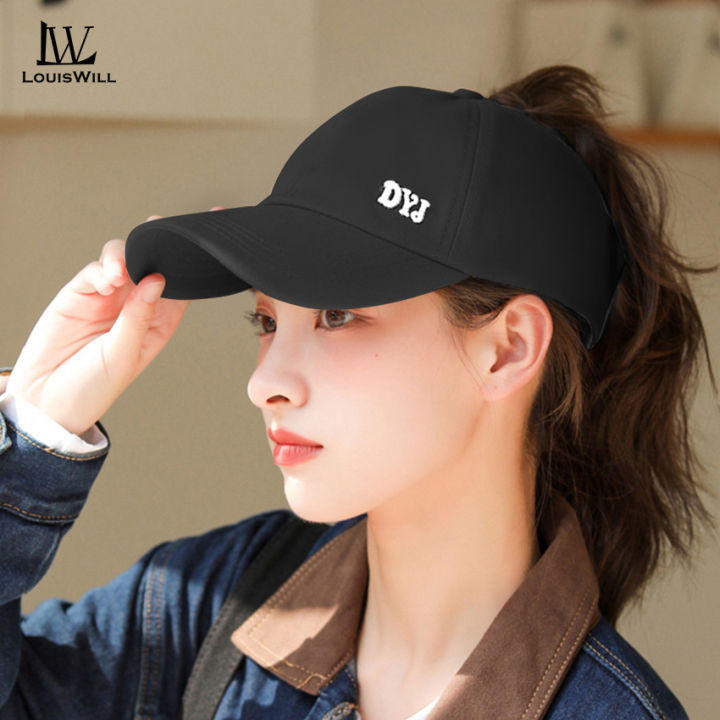 LouisWill hat woman korea style Women Baseball Cap Empty Top Large Brim  Visor Cap Women High Ponytail Baseball Cap Empty Top Sunscreen Cap Outdoor 