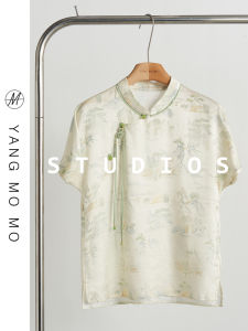 New Chinese Style National Trend Retro Button Short Sleeve Shirt Womens 2025 New Song Jin Summer Small Shirt Floral Embroidery Slim Fit Commute