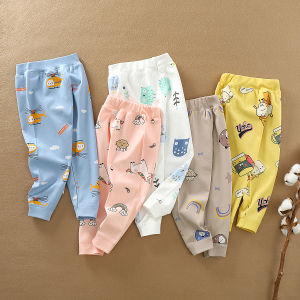 Baby Flat Waist High Waist Pants Pure Cotton Single Spring and Autumn Pajama Pants Boys and Girls Cotton Pants Warm-keeping Pants Baby Long Johns Bottoming